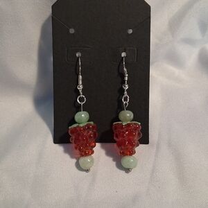 Elegant Green and Red Raspberry Earrings